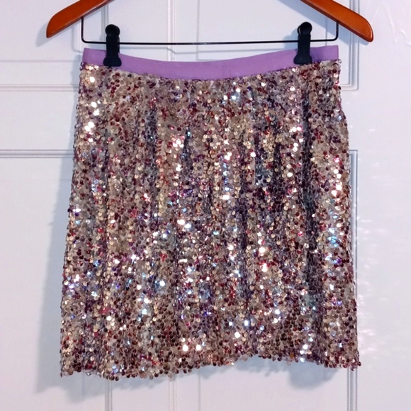 🆕️✨️HTF J. Crew Collection✨️- Silver/Purple Sequin Faux Wrap Skirt - Picture 3 of 15